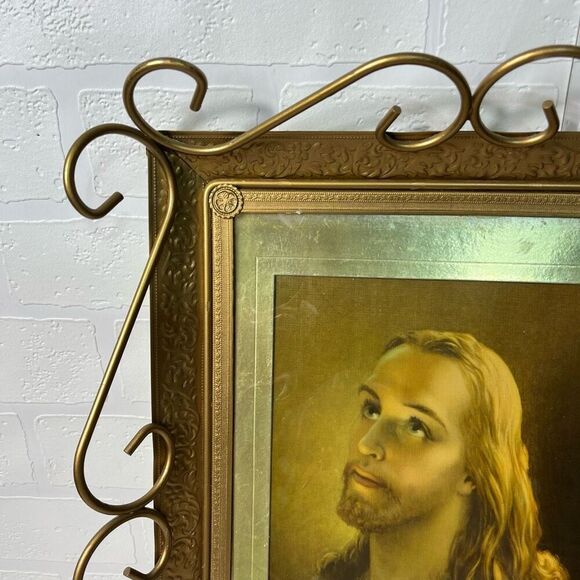 Jesus picture gold frame vintage Ten Commandments 14x16” inch - Picture 3 of 11